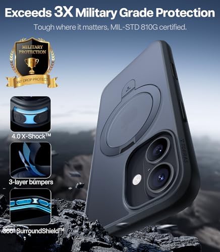 TORRAS Funda magnética azul para iPhone 17 Pro Max con soporte, [compatible con MagSafe] [probada en caídas de grado militar] Control de cámara, funda translúcida delgada de borde suave para iPhone 17