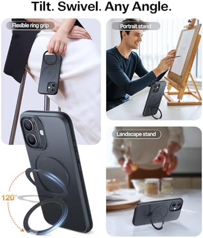 TORRAS Funda magnética azul para iPhone 17 Pro Max con soporte, [compatible con MagSafe] [probada en caídas de grado militar] Control de cámara, funda translúcida delgada de borde suave para iPhone 17