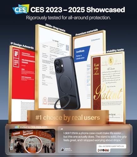 TORRAS Funda magnética azul para iPhone 17 Pro Max con soporte, [compatible con MagSafe] [probada en caídas de grado militar] Control de cámara, funda translúcida delgada de borde suave para iPhone 17