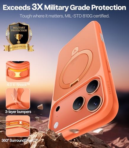 TORRAS Funda magnética azul para iPhone 17 Pro Max con soporte, [compatible con MagSafe] [probada en caídas de grado militar] Control de cámara, funda translúcida delgada de borde suave para iPhone 17