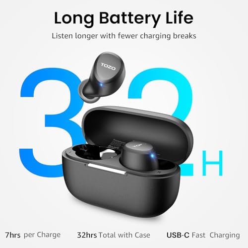 TOZO A1 Wireless Earbuds Bluetooth 5 3 Light Weight in Ear IPX5 Waterproof Headphones 2 Mic for AI Calls  Immersive Premium Sound Bass Headset with Charging Case  32 Presets EQ Customization via App