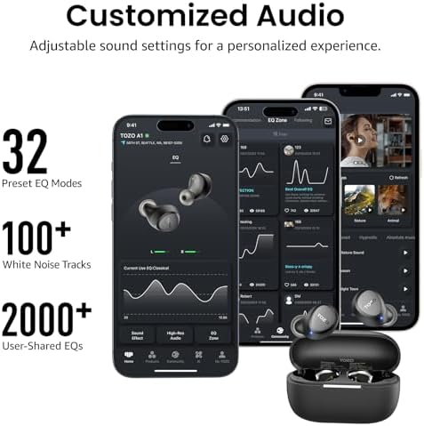 TOZO A1 Wireless Earbuds Bluetooth 5 3 Light Weight in Ear IPX5 Waterproof Headphones 2 Mic for AI Calls  Immersive Premium Sound Bass Headset with Charging Case  32 Presets EQ Customization via App