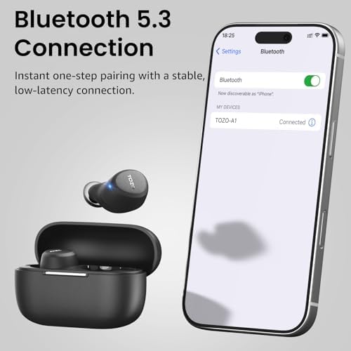 TOZO A1 Wireless Earbuds Bluetooth 5 3 Light Weight in Ear IPX5 Waterproof Headphones 2 Mic for AI Calls  Immersive Premium Sound Bass Headset with Charging Case  32 Presets EQ Customization via App