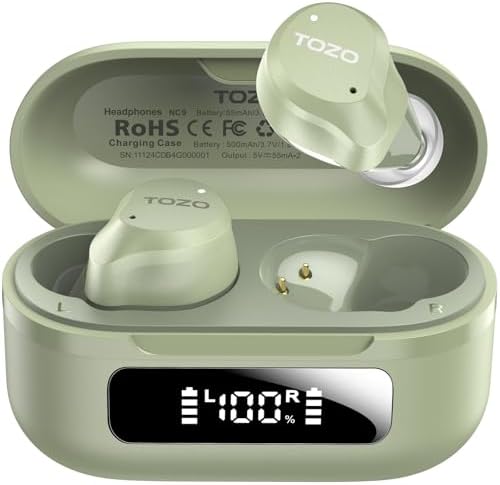 TOZO NC9 Hybrid Active Noise Cancelling Wireless Earbuds  6 Mics ENC Clear Call  IPX8 Waterproof  in Ear Bluetooth 5 3 Headphones Stereo Bass Ear Buds 60H Playtime with LED Display 32 EQs via APP
