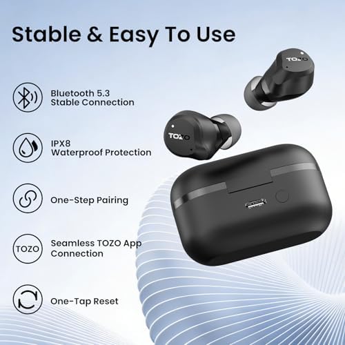 TOZO NC9 Hybrid Active Noise Cancelling Wireless Earbuds  6 Mics ENC Clear Call  IPX8 Waterproof  in Ear Bluetooth 5 3 Headphones Stereo Bass Ear Buds 60H Playtime with LED Display 32 EQs via APP