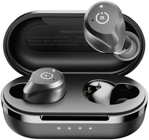 TOZO NC9 Hybrid Active Noise Cancelling Wireless Earbuds  6 Mics ENC Clear Call  IPX8 Waterproof  in Ear Bluetooth 5 3 Headphones Stereo Bass Ear Buds 60H Playtime with LED Display 32 EQs via APP
