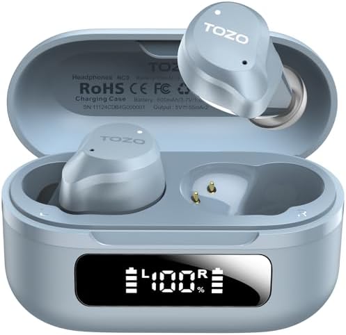 TOZO NC9 Hybrid Active Noise Cancelling Wireless Earbuds  6 Mics ENC Clear Call  IPX8 Waterproof  in Ear Bluetooth 5 3 Headphones Stereo Bass Ear Buds 60H Playtime with LED Display 32 EQs via APP