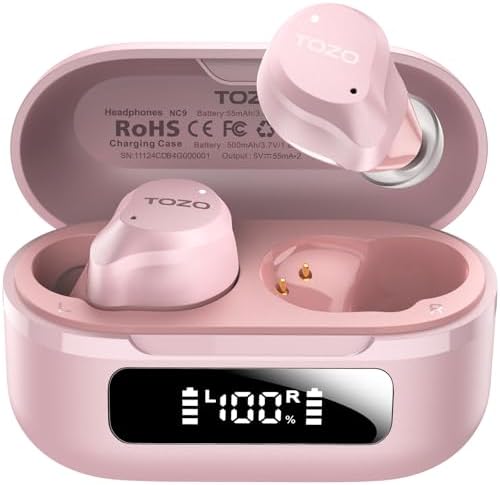 TOZO NC9 Hybrid Active Noise Cancelling Wireless Earbuds  6 Mics ENC Clear Call  IPX8 Waterproof  in Ear Bluetooth 5 3 Headphones Stereo Bass Ear Buds 60H Playtime with LED Display 32 EQs via APP