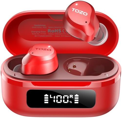 TOZO NC9 Hybrid Active Noise Cancelling Wireless Earbuds  6 Mics ENC Clear Call  IPX8 Waterproof  in Ear Bluetooth 5 3 Headphones Stereo Bass Ear Buds 60H Playtime with LED Display 32 EQs via APP
