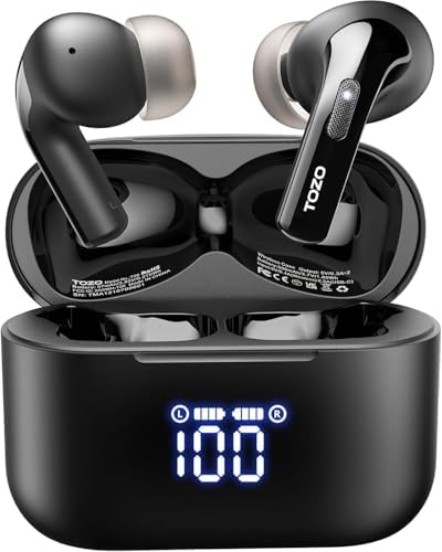 TOZO T20 Wireless Earbuds Bluetooth Headphones 48 5 Hrs Playtime with LED Digital Display  IPX8 Waterproof  Dual Mic Call Noise Cancelling 10mm Broad Range Speakers  New Version