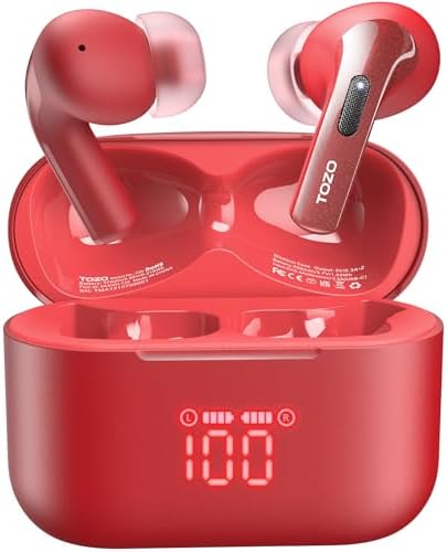 TOZO T20 Wireless Earbuds Bluetooth Headphones 48 5 Hrs Playtime with LED Digital Display  IPX8 Waterproof  Dual Mic Call Noise Cancelling 10mm Broad Range Speakers  New Version