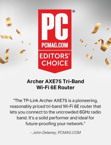 TP Link AXE5400 Tri Band WiFi 6E Router  Archer AXE75   2025 PCMag Editors Choice  Gigabit Internet for Gaming & Streaming  New 6GHz Band  160MHz  OneMesh  Quad Core CPU  VPN & WPA3 Security