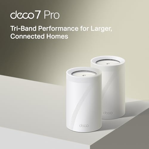 TP Link Deco 7 Pro BE63 Tri Band WiFi 7 BE10000 Whole Home Mesh System  6 Stream 10 Gbps  4x2 5G Ports Wired Backhaul  4X Smart Internal Antennas  VPN  HomeShield  Free Expert Support  2 Pack 