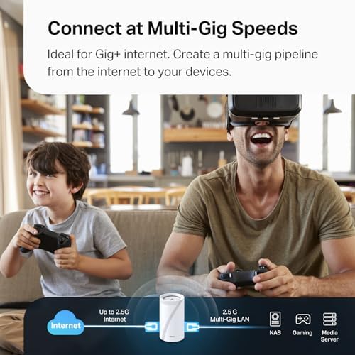 TP Link Deco 7 Pro BE63 Tri Band WiFi 7 BE10000 Whole Home Mesh System  6 Stream 10 Gbps  4x2 5G Ports Wired Backhaul  4X Smart Internal Antennas  VPN  HomeShield  Free Expert Support  2 Pack 
