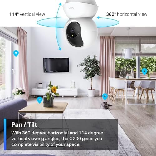 TP Link Tapo Pan/Tilt Security Camera for Baby Monitor  Pet Camera w/Motion Detection  1080P  2 Way Audio  Night Vision  Cloud & SD Card Storage  Works with Alexa & Google Home  Tapo C200 