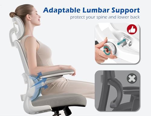 TRALT Ergonomic Office Chair   Desk Chair with Adjustable Headrest Lumbar Support Computer Chair   Mesh Comfy Chair with Flip up Armrests   Gaming Chairs for Adults Home Office  Leather  Grey 