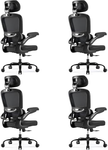 TRALT Ergonomic Office Chair   Desk Chair with Adjustable Headrest Lumbar Support Computer Chair   Mesh Comfy Chair with Flip up Armrests   Gaming Chairs for Adults Home Office  Leather  Grey 