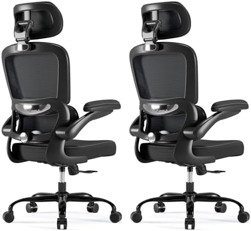 TRALT Ergonomic Office Chair   Desk Chair with Adjustable Headrest Lumbar Support Computer Chair   Mesh Comfy Chair with Flip up Armrests   Gaming Chairs for Adults Home Office  Leather  Grey 