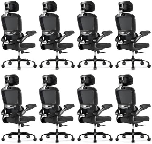 TRALT Ergonomic Office Chair   Desk Chair with Adjustable Headrest Lumbar Support Computer Chair   Mesh Comfy Chair with Flip up Armrests   Gaming Chairs for Adults Home Office  Leather  Grey 