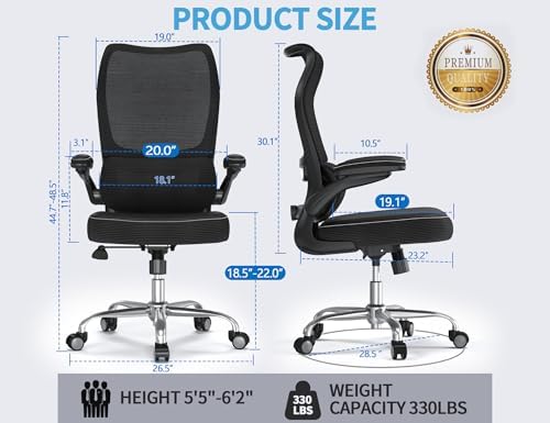 TRALT Ergonomic Office Chair   Desk Chair with Wave High Back Adjustable Lumbar Support Computer Chair   Gaming Chairs Mesh Backrest and PU Leather Seat for Home Reading Chairs to Adults Black 