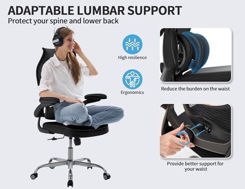 TRALT Ergonomic Office Chair   Desk Chair with Wave High Back Adjustable Lumbar Support Computer Chair   Gaming Chairs Mesh Backrest and PU Leather Seat for Home Reading Chairs to Adults Black 