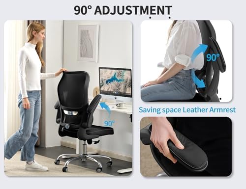 TRALT Ergonomic Office Chair   Desk Chair with Wave High Back Adjustable Lumbar Support Computer Chair   Gaming Chairs Mesh Backrest and PU Leather Seat for Home Reading Chairs to Adults Black 