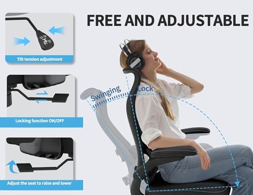 TRALT Ergonomic Office Chair   Desk Chair with Wave High Back Adjustable Lumbar Support Computer Chair   Gaming Chairs Mesh Backrest and PU Leather Seat for Home Reading Chairs to Adults Black 