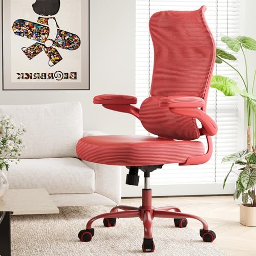 TRALT Ergonomic Office Chair   Desk Chair with Wave High Back Adjustable Lumbar Support Computer Chair   Gaming Chairs Mesh Backrest and PU Leather Seat for Home Reading Chairs to Adults Black 