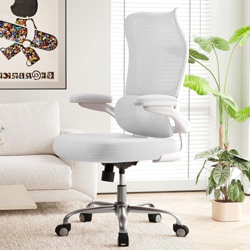 TRALT Ergonomic Office Chair   Desk Chair with Wave High Back Adjustable Lumbar Support Computer Chair   Gaming Chairs Mesh Backrest and PU Leather Seat for Home Reading Chairs to Adults Black 