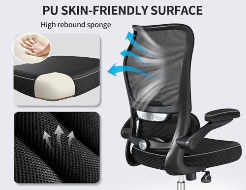TRALT Ergonomic Office Chair   Desk Chair with Wave High Back Adjustable Lumbar Support Computer Chair   Gaming Chairs Mesh Backrest and PU Leather Seat for Home Reading Chairs to Adults Black