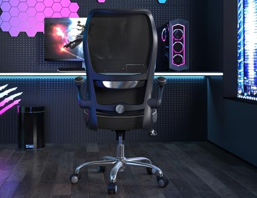TRALT Ergonomic Office Chair   Desk Chair with Wave High Back Adjustable Lumbar Support Computer Chair   Gaming Chairs Mesh Backrest and PU Leather Seat for Home Reading Chairs to Adults Black