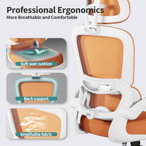 TRALT Office Chair Ergonomic Desk Chair  330 LBS Home Mesh Office Desk Chairs with Wheels  Comfortable Gaming Chair  High Back Office Chair for Long Hours  Beige 