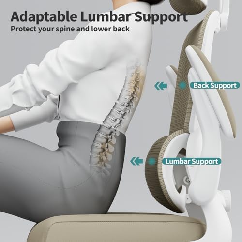 TRALT Office Chair Ergonomic Desk Chair  330 LBS Home Mesh Office Desk Chairs with Wheels  Comfortable Gaming Chair  High Back Office Chair for Long Hours  Beige 