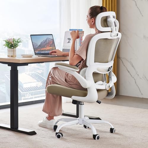 TRALT Office Chair Ergonomic Desk Chair  330 LBS Home Mesh Office Desk Chairs with Wheels  Comfortable Gaming Chair  High Back Office Chair for Long Hours  Beige 