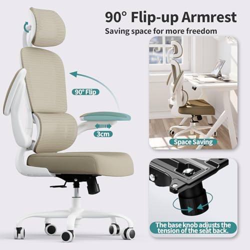 TRALT Office Chair Ergonomic Desk Chair  330 LBS Home Mesh Office Desk Chairs with Wheels  Comfortable Gaming Chair  High Back Office Chair for Long Hours  Beige 