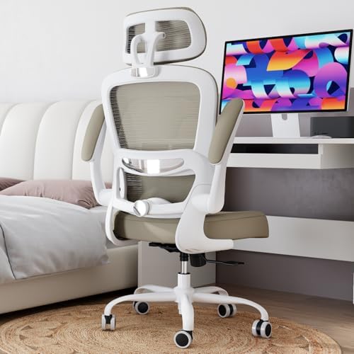 TRALT Office Chair Ergonomic Desk Chair  330 LBS Home Mesh Office Desk Chairs with Wheels  Comfortable Gaming Chair  High Back Office Chair for Long Hours  Beige 