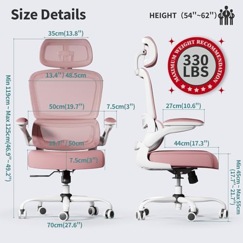 TRALT Office Chair Ergonomic Desk Chair  330 LBS Home Mesh Office Desk Chairs with Wheels  Comfortable Gaming Chair  High Back Office Chair for Long Hours  Beige 