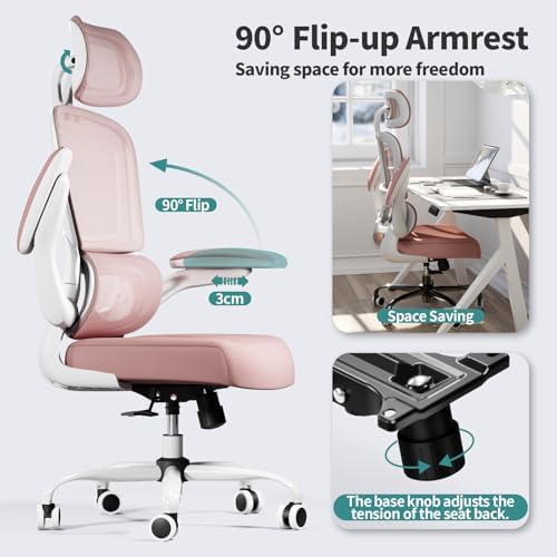 TRALT Office Chair Ergonomic Desk Chair  330 LBS Home Mesh Office Desk Chairs with Wheels  Comfortable Gaming Chair  High Back Office Chair for Long Hours  Beige 