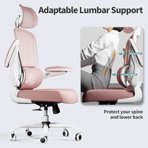 TRALT Office Chair Ergonomic Desk Chair  330 LBS Home Mesh Office Desk Chairs with Wheels  Comfortable Gaming Chair  High Back Office Chair for Long Hours  Beige 