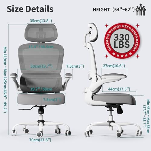 TRALT Office Chair Ergonomic Desk Chair  330 LBS Home Mesh Office Desk Chairs with Wheels  Comfortable Gaming Chair  High Back Office Chair for Long Hours  Beige 