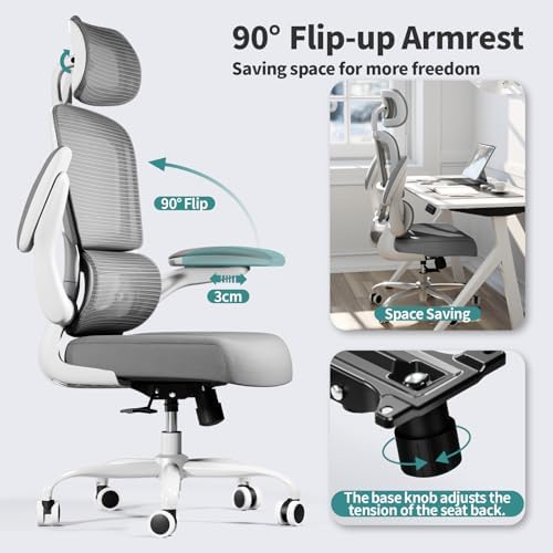 TRALT Office Chair Ergonomic Desk Chair  330 LBS Home Mesh Office Desk Chairs with Wheels  Comfortable Gaming Chair  High Back Office Chair for Long Hours  Beige 