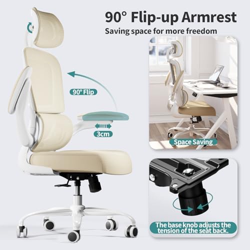 TRALT Office Chair Ergonomic Desk Chair  330 LBS Home Mesh Office Desk Chairs with Wheels  Comfortable Gaming Chair  High Back Office Chair for Long Hours  Beige 