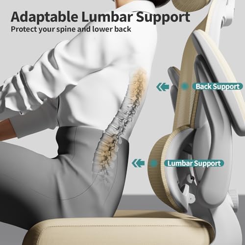 TRALT Office Chair Ergonomic Desk Chair  330 LBS Home Mesh Office Desk Chairs with Wheels  Comfortable Gaming Chair  High Back Office Chair for Long Hours  Beige 