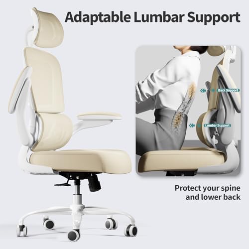 TRALT Office Chair Ergonomic Desk Chair  330 LBS Home Mesh Office Desk Chairs with Wheels  Comfortable Gaming Chair  High Back Office Chair for Long Hours  Beige 