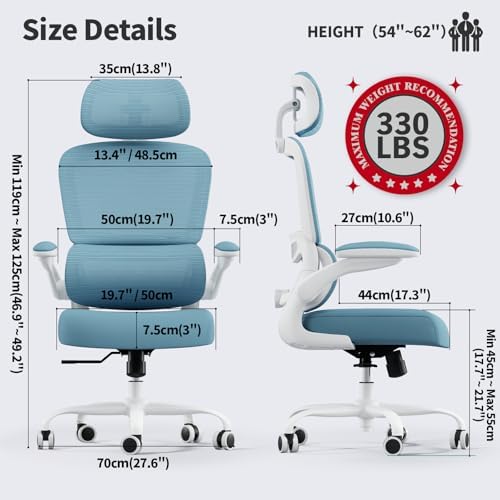 TRALT Office Chair Ergonomic Desk Chair  330 LBS Home Mesh Office Desk Chairs with Wheels  Comfortable Gaming Chair  High Back Office Chair for Long Hours  Beige 