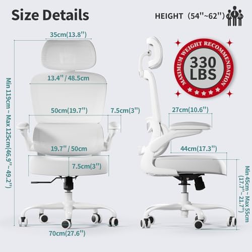 TRALT Office Chair Ergonomic Desk Chair  330 LBS Home Mesh Office Desk Chairs with Wheels  Comfortable Gaming Chair  High Back Office Chair for Long Hours  Beige 