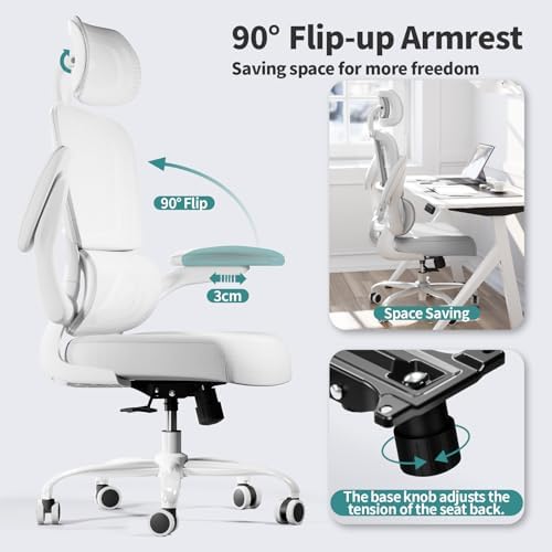 TRALT Office Chair Ergonomic Desk Chair  330 LBS Home Mesh Office Desk Chairs with Wheels  Comfortable Gaming Chair  High Back Office Chair for Long Hours  Beige 