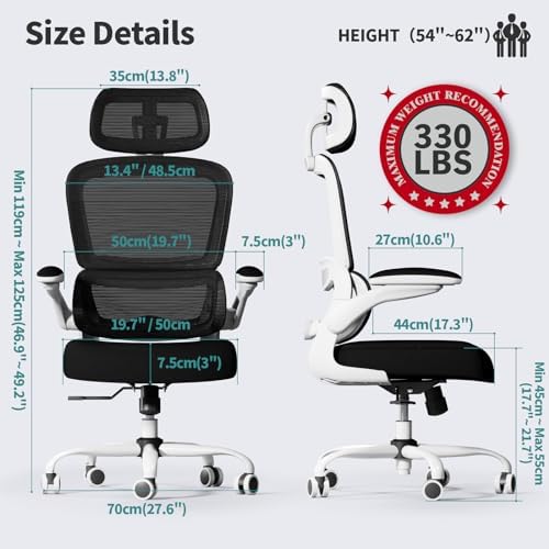 TRALT Office Chair Ergonomic Desk Chair  330 LBS Home Mesh Office Desk Chairs with Wheels  Comfortable Gaming Chair  High Back Office Chair for Long Hours  Beige 
