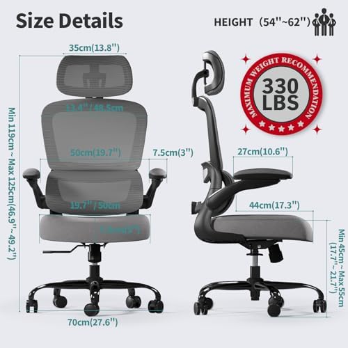 TRALT Office Chair Ergonomic Desk Chair  330 LBS Home Mesh Office Desk Chairs with Wheels  Comfortable Gaming Chair  High Back Office Chair for Long Hours  Beige 