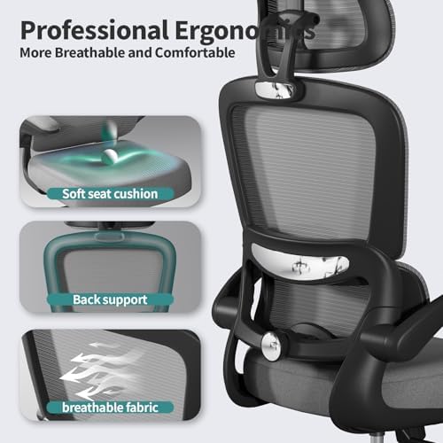 TRALT Office Chair Ergonomic Desk Chair  330 LBS Home Mesh Office Desk Chairs with Wheels  Comfortable Gaming Chair  High Back Office Chair for Long Hours  Beige 